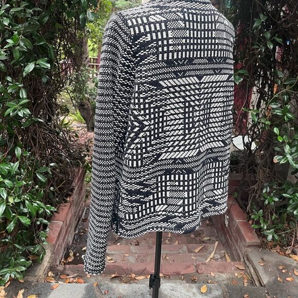 H&M GEO PATTERN OPEN FRONT BLACK & WHITE KNIT CARDIGAN SIZE M MEDIUM - Picture 9 of 12